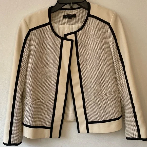 Ann Taylor Ivory and Black Trim Open-Front Blazer - Picture 4 of 11